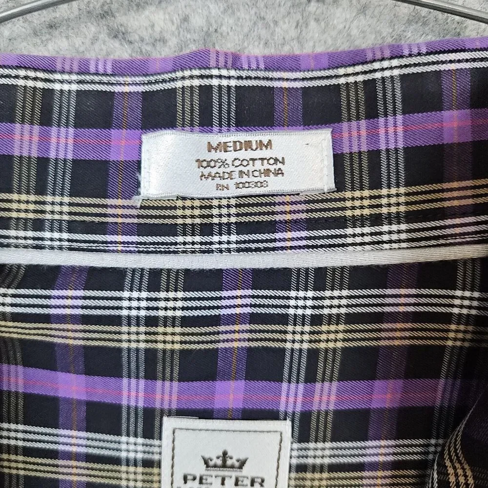 Peter Millar Men's Dress Shirt Size Medium Embroidered Duck Purple‎ & Gray Plaid